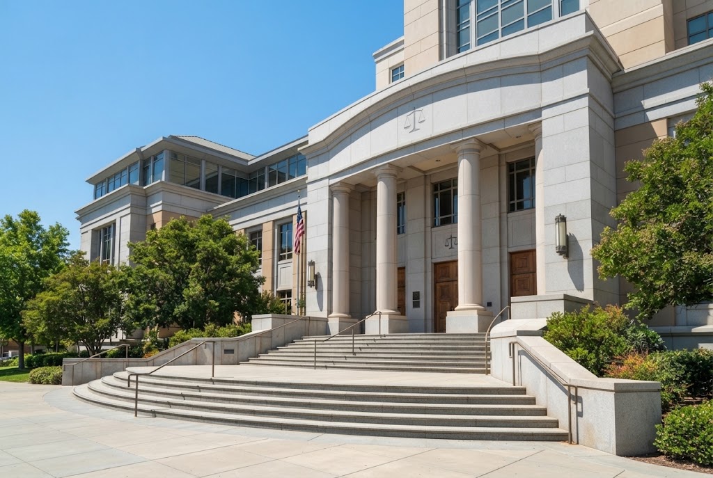 Exterior steps of a California superior courthouse