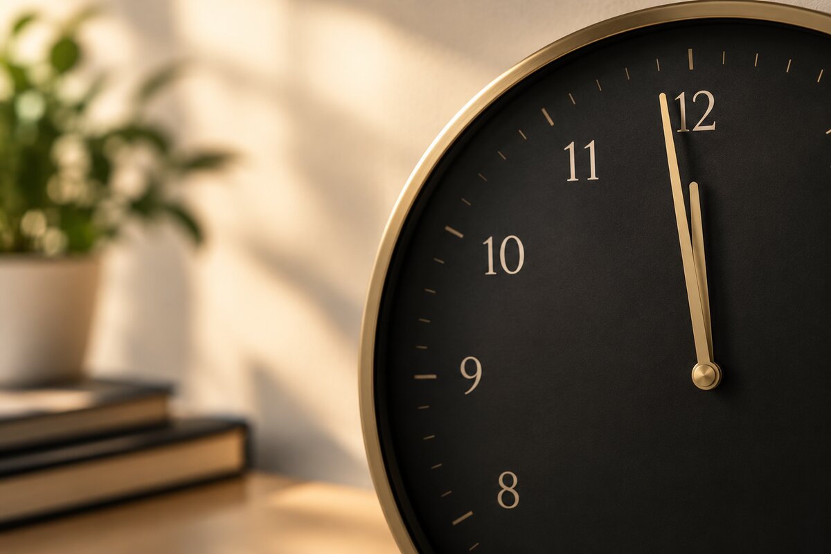 A clock face beside a calendar